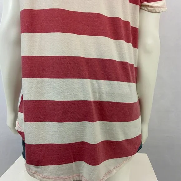 White Crow Women's T-Shirt Top Size L V-Neck Short Sleeve Striped New w/o Tags - Picture 6 of 8